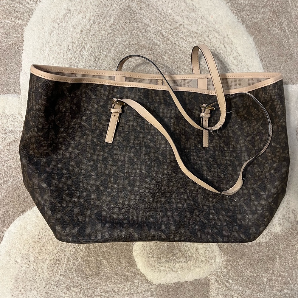 Michael Kors Dark Brown and Tan Tote Bag